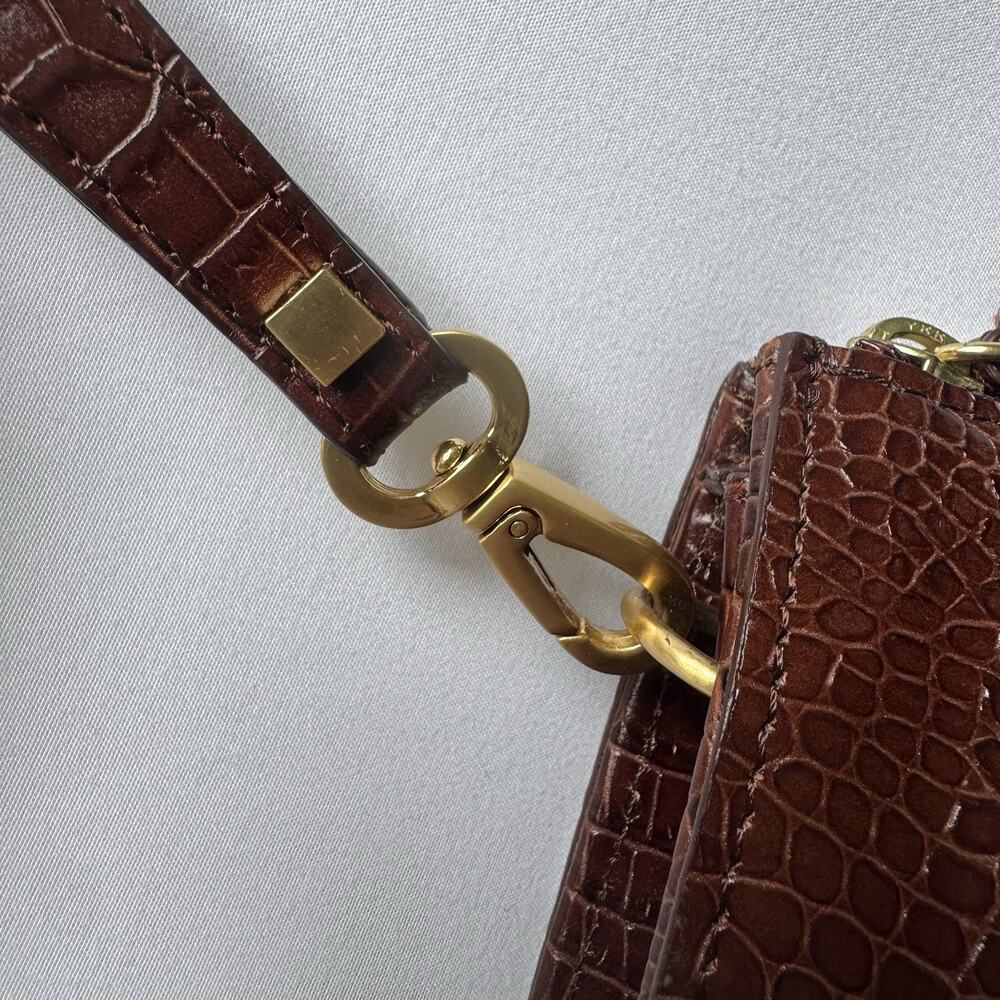 Talbots Women’s Genuine Leather Croc Embossed Zip Clutch Wristlet Bag Brown